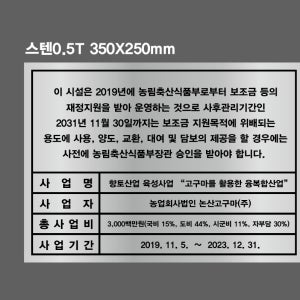 맞춤제작 보조금 스텐부식 표지판 명패 명판 350x250mm