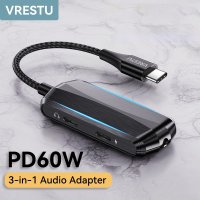 이어폰멀티잭 3 in 1 헤드폰 잭 어댑터 USB C 오디오 PD60W 고속 충전 스플리터 C타입 to 3.5mm DAC 듀얼 이어폰 컨버터