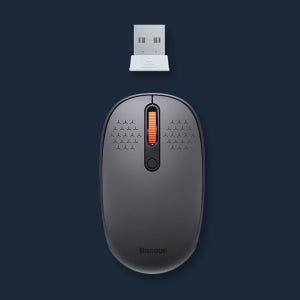 베이스어스 무소음 무선 마우스 2.4G 경량 인체공학 그립 사무 작업 게임용 범용 호환
