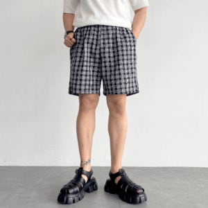 남자체크반바지 남자마반바지 허리밴드캐주얼바지