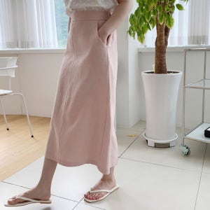 슬릿 린넨 스커트 뒷밴딩 H라인 롱스커트 여름 치마 핑크 베이지 검정 화이트