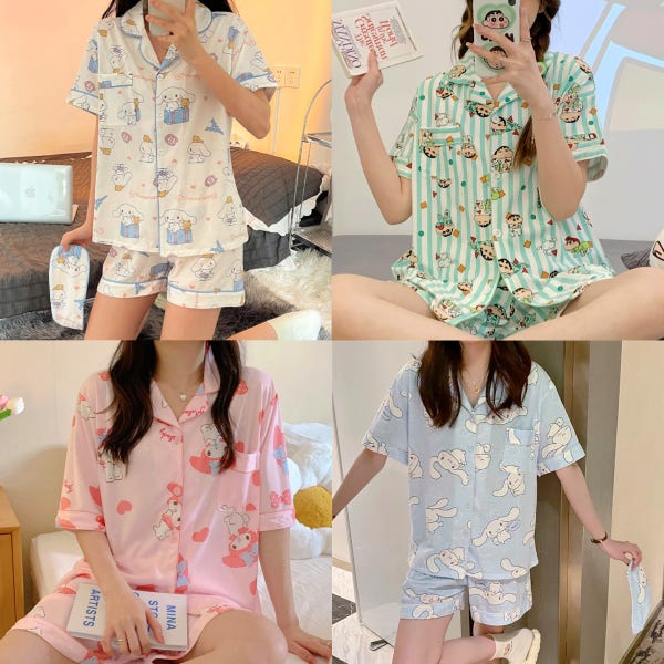 산리오 잠옷 반팔 시나모롤 한교동 짱구 쿠로미 폼폼푸린 포차코 헬로키티 마이멜로디 파자마
