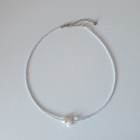 water pearl necklace / 썸머하츠 백수정 글라스 담수진주 비즈목걸이