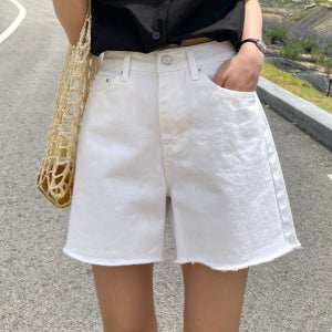 썸머 화이트 스판 여성 면 반바지 하이웨스트 면 4부 여름 숏 팬츠