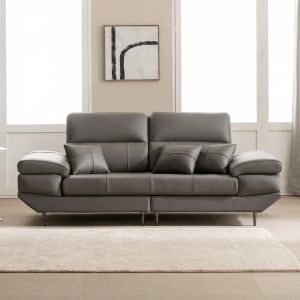 [국내제조] 쉐우드가구 오르테 이태리 천연소가죽 쇼파 스툴포함, 딥그레이, 3인용