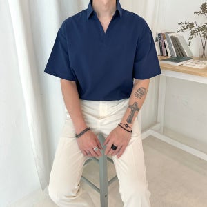 남자 린넨 남방 반팔 반오픈 카라 셔츠 플리츠 여름 오버핏 풀오버 빅사이즈 휴가 바캉스룩