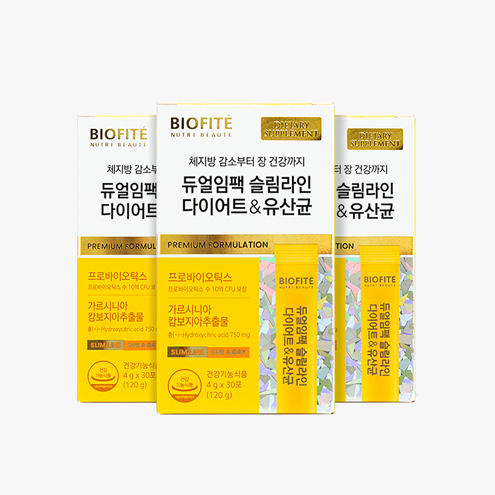 <b>비오피테</b> 듀얼임팩 슬림라인 다이어트&amp;유산균 30포x3개 가르시니아 프로바이오틱스
