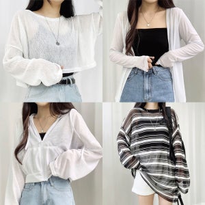 비치웨어 시스루 슬라브 모음전 살탐방지 여름긴팔 롱티 가디건 니트 후드집업 비치상의