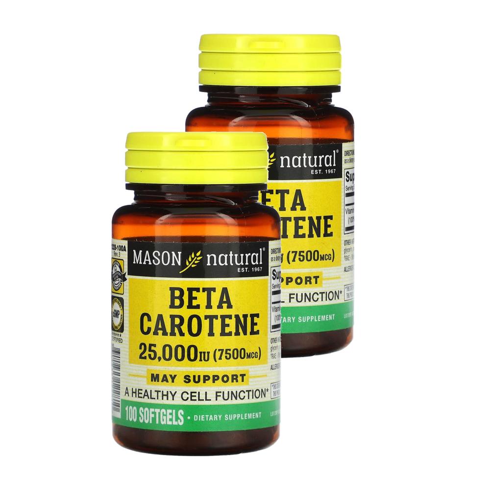 메이슨 <b>네츄럴 베타카로틴</b> 25000 IU <b>7500mcg</b> 100소프트겔 2팩 Mason <b>Natural Beta</b> Carotene