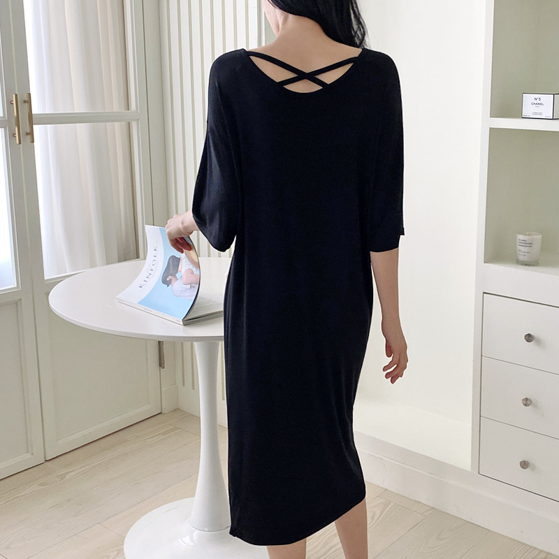 여름 레이온 인견 스판 빅사이즈 루즈핏 반팔 모달 홈웨어 잠옷 원피스