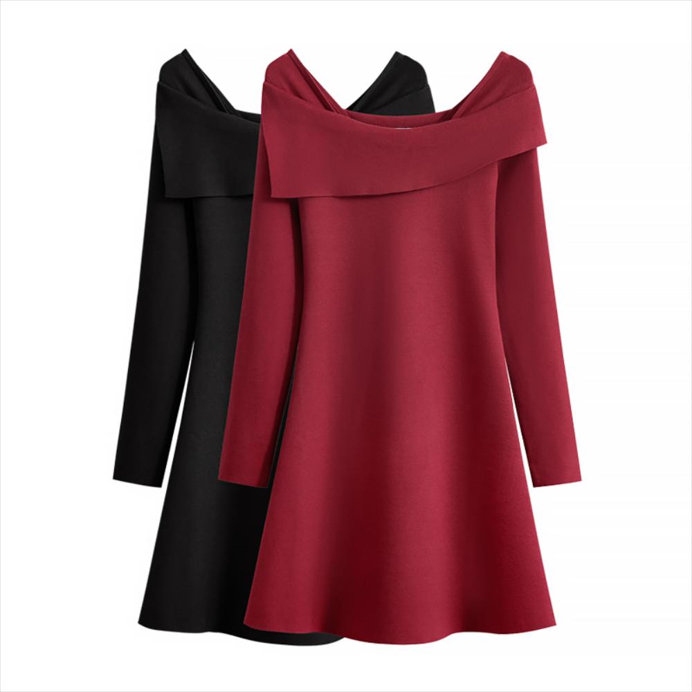 오프숄더 니트 원피스 특가 가을 겨울 조디악 스웨터 레드 스커트