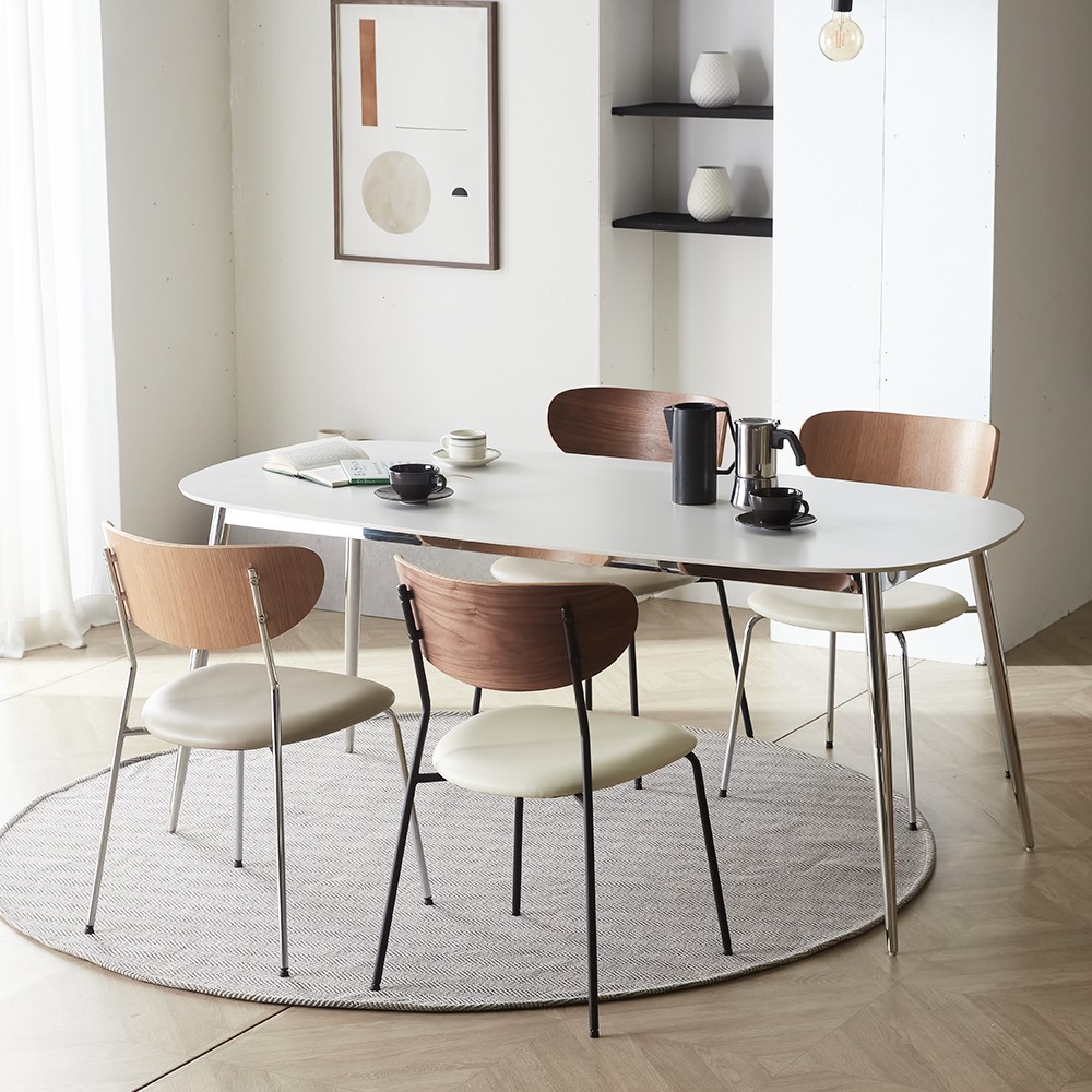 바이더하임 세라믹 테이블 엠 12T 타원형 화이트 실버유광 4인용식탁 1400