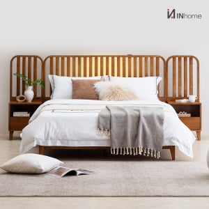 인홈 데이지 LED 고무나무 원목 평상형침대 SS/Q/K/LK (매트선택)