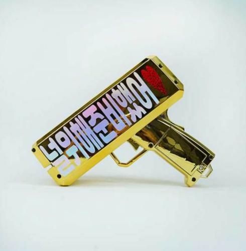 차렌시아 돈 나오는 총 머니건 - 널위해준비했어 생일축하해사랑해 메세지 가짜지폐 세트