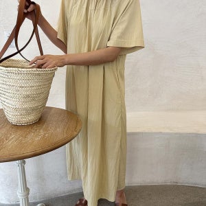 루즈핏 반팔 라운드 베리 롱 바스락 박시 원피스