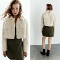 ZARA 자라 여자 크롭 FAUX SHEARLING 오버셔츠 뽀글이 에크루 4341/743