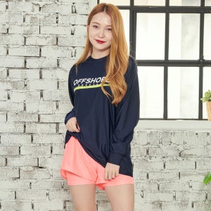 아쿠아리우스 여성 루즈핏 래쉬가드 off 네이비 긴팔 + 피치 반바지