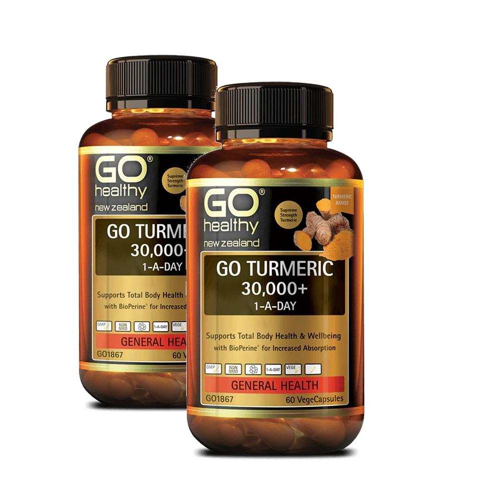 [뉴질랜드직구] <b>Go Healthy</b> <b>고헬씨</b> 고 터메릭 강황 30000mg 1-A-Day 60베지캡슐 2팩