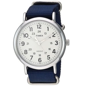 타이맥스 클래식 스타일 나일론 밴드 남성 손목시계 40mm 쿼츠 블루&화이트 Timex