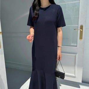 하객 원피스 머메이드 훌 반팔 니트 롱 원피스 여름