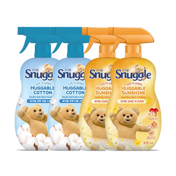 스너글 섬유탈취제 허거블 코튼 470ML 2개 + 허거블 선샤인 470ML 2개