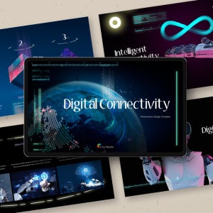 디지털 세계의 연결 파워포인트 PPT 템플릿 (과학, AI, IT, 미래, 통신, 전자공학, 로봇, 5G, 네트워크)