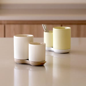 플리츠 트윈 물빠짐 수저통 일체형 도자기 수저정리함