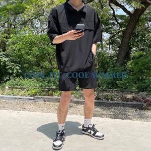 남자 아노락 텐션 반팔티 커플 반팔 반바지 쇼츠 세트