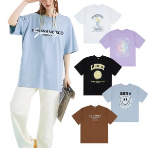 빅사이즈여성티셔츠 워싱면 오버핏 여자 프린트 원피스 면 20수 여름티 큰옷