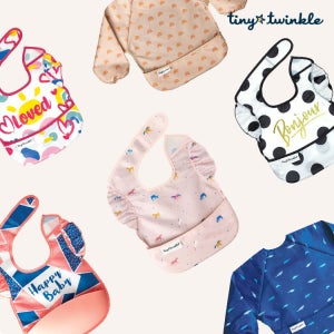 타이니트윙클 아기턱받이 1+1 이유식 방수 레인보우