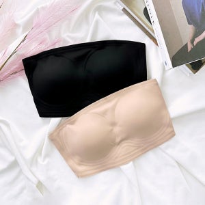 [기본패드/5cm깃털패드] 젤리 심리스 튜브탑 노와이어 실리콘밴딩 오프숄더 브라