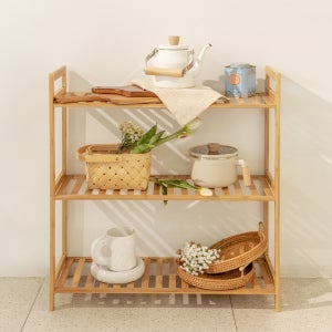 우드로하우스x칸딕 원목 선반 내추럴 대나무 높이 조절 감성 인테리어