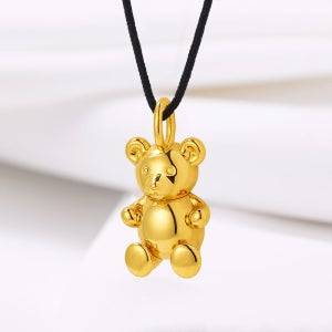24K 순금 행운통통 곰돌이 금 펜던트 실크 목걸이 99.9%