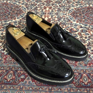 남자수제구두 남자구두 키높이구두 남자명품구두 블랙 휴만 스티치 윙팁 테슬로퍼