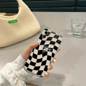 아이폰12 미니 풀커버 케이스 투명 젤리 체커보드 블랙 화이트