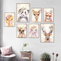 토끼그림 꽃토끼 곰 마우스 만화 캔버스 여우 보육 예술 포스터 아기 동물 인쇄 벽 사진 방 장식