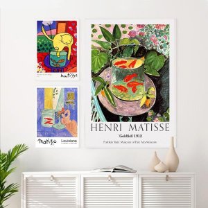 고래그림 마티스 갤러리 벽 아트 프린트 금붕어 정물 그림 캔버스 포스터, 일본 여성 활기찬 장식