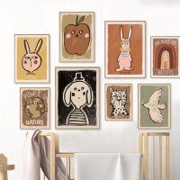 사과그림 맞춤형 레오파드 토끼 비둘기 레인보우 애플, 재미있는 페인팅 벽 아트, 북유럽 포스터 및 인쇄 사진, 아기 방