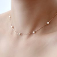 14k 로즈골드 레이어드 초커 진주목걸이 4mm