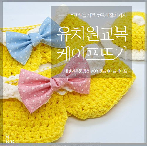 [완제품] 강아지 유치원 케이프 고양이 스카프 모자 세트 강아지뜨개질