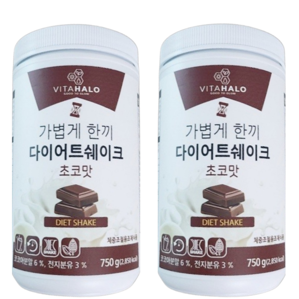 1+1<b>비타할로 다이어트</b> 쉐이크 초코맛 750g 식사대용 단백질보충제 간식 체중조절용