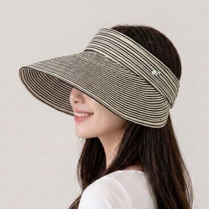 줄지 스트라이프 돌돌이 말이 벨크로 썬캡 자외선 차단 청주 여름 모자