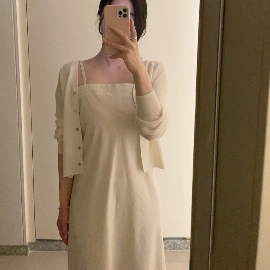 무드73 끈조절 스트링 슬립 원피스