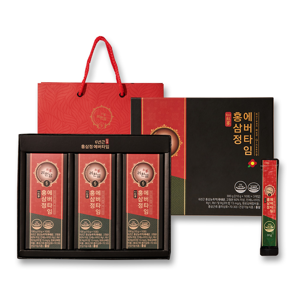<b>려원담</b> 6년근 홍삼스틱 홍삼정 에버타임 10g x 30포 (+쇼핑백)