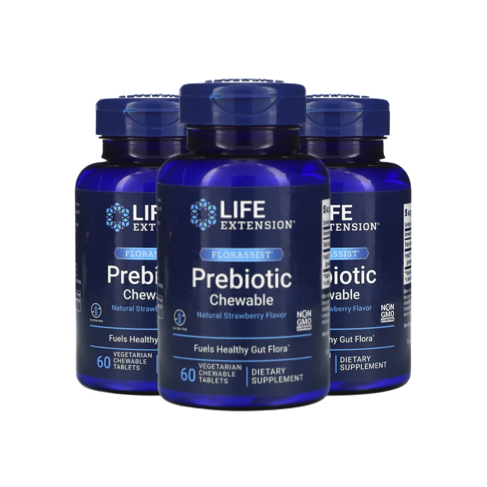 라이프익스텐션 FLORASSIST <b>프리바이오틱 츄어블</b> 딸기 맛 츄어블 60정 x 3병
