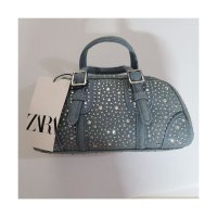 ZARA DENIM BAG WITH RHINESTONES AND BUCKLES BLUE 6073110 Crossbody