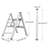 2 단계 실버 알루미늄 접이식 사다리,헤비 듀티 휴대용 슬림 사다리,넓은 페달 스툴 사다리