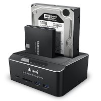 ikuai 2.5/3.5 SATA HDD SSD용 - USB 3.0 듀얼 베이 하드 드라이브 독Micro SD 카드 리더 2개 팟 오프라인 복제 기능 외장 도킹 스테이션 2X20T