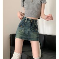 여름 치마바지 American Retro Hot Girl Denim 짧은 치마 여성 여름 하이 허리 얇은 a- 라인 스커트 안티 팬츠 스커트 가방 힙 스커트