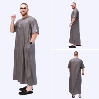 남성 이슬람 패션 로브 Jubba Thobe Musulman Homme Caftan 전통 드레스 로파 옴브레 의류 사우디 두바이 카프탄 아바야